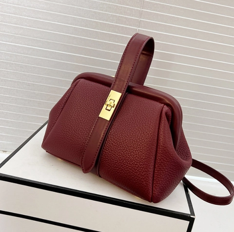 Borsa Medico Retrò Da Donna In Pelle PU Martellata Chiusura Dorata Borsa A Mano E Tracolla Moda Elegante Versatile