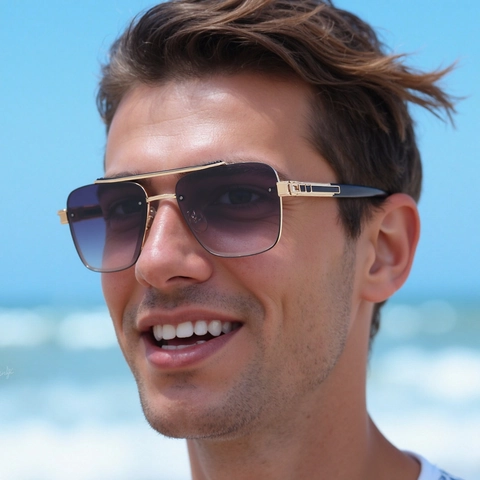 Herren Quadratische Pilotenbrille Metallrahmen Doppelsteg Verlauf PC Gläser UV400 Retro Mode Brillen