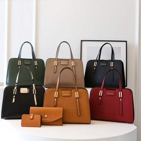 Women Elegant Crocodile Embossed PU Leather Shoulder Bag Tote Handbag Top Handle Crossbody Purse For Work Daily Use