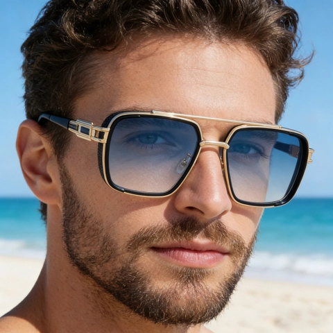 Retro Quadratische Sonnenbrille Metallrahmen PC Gläser UV400 Schutz Punk Stil Für Männer Mode Doppelsteg Farbverlauf
