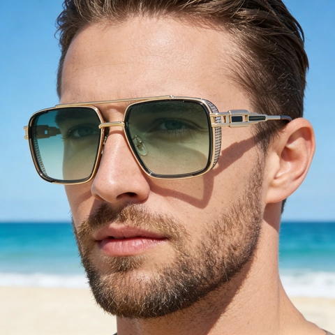 Retro Quadratische Sonnenbrille Metallrahmen PC Gläser UV400 Schutz Punk Stil Für Männer Mode Doppelsteg Farbverlauf