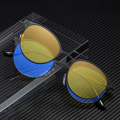 Occhiali Tondi Retrò Decorazione Stella In Metallo Con Occhiali Da Sole Polarizzati Magnetici E Lenti Clip On Visione Notturna Gialle Guida