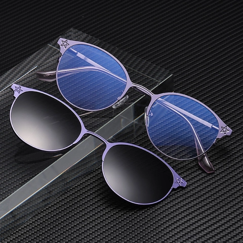 Occhiali Tondi Retrò Decorazione Stella In Metallo Con Occhiali Da Sole Polarizzati Magnetici E Lenti Clip On Visione Notturna Gialle Guida