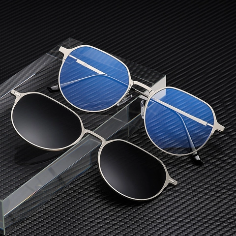 Occhiali Da Sole Magnetici Clip-on Metallo Tondi Poligonali Polarizzati Visione Notturna Guida