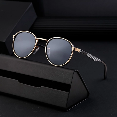 Retro Rundrahmen Sonnenbrille Herren Metallrahmen UV400 Schutz Punk Stil Vintage Mode Zum Autofahren Party