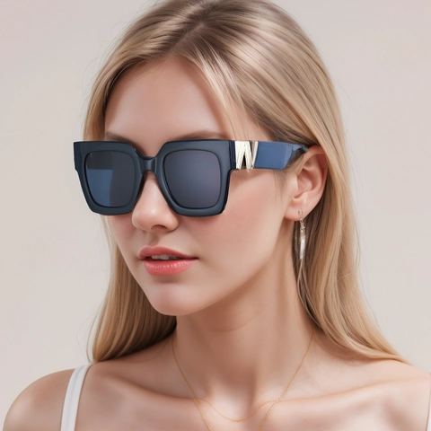 Occhiali Da Sole Quadrati Anti Luce Blu Montatura In PC Oversize Decorazione In Metallo Protezione UV400 Moda Per Donna