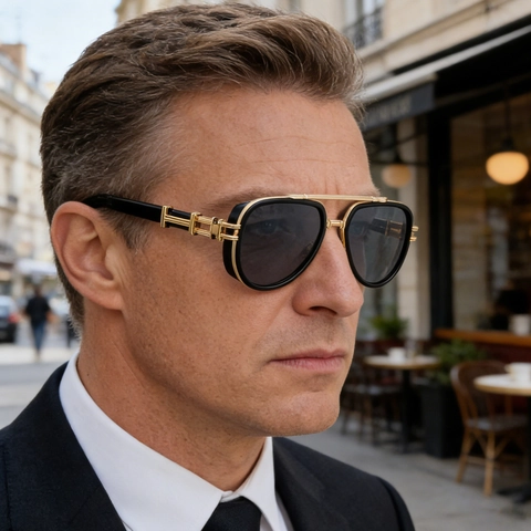 Gafas De Sol Polarizadas Hombre Retro Metal Doble Puente Estilo Punk Protección UV400 Lentes TAC