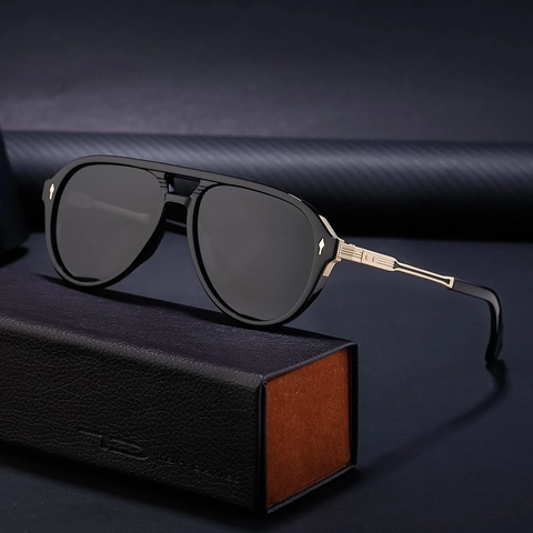 Vintage Pilotenbrille Für Herren UV400 Schutz PC Rahmen Metallbügel Retro Mode Doppelsteg Pilot Sonnenbrille