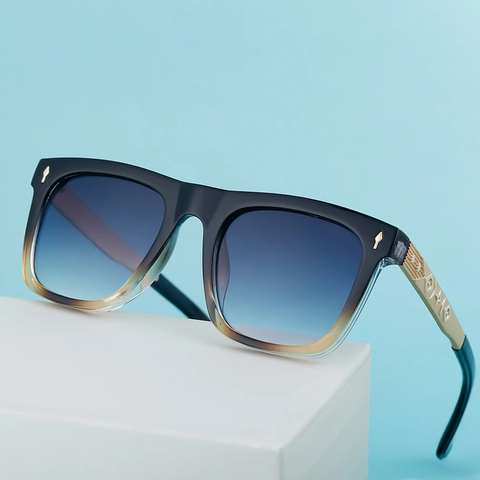 Occhiali da Sole Quadrati alla Moda per Uomo Donna Vintage con Stanghette in Metallo a Rilievo UV400 Lenti Sfumate Gioielli
