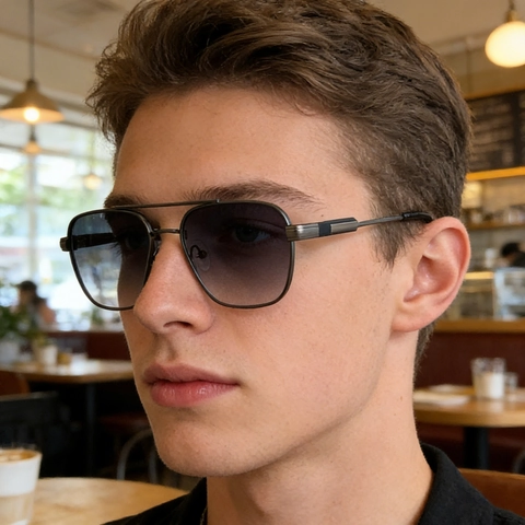Square Aviator Sunglasses For Men Metal Frame Double Bridge UV400 Protection Gradient Lenses Classic Retro Fashion Eyewear