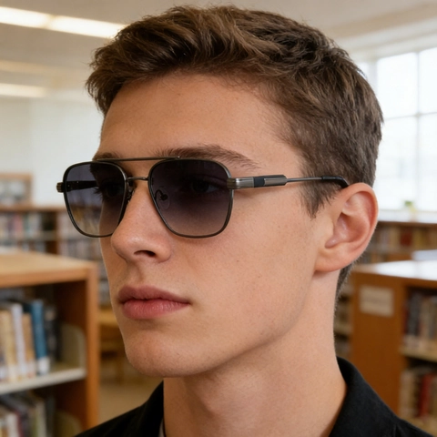 Lunettes de Soleil Hommes Monture Carrée en Métal Protection UV400 Double Pont Mode Rétro Extérieur Conduite Lunettes