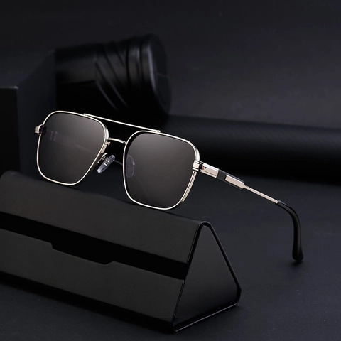 Square Aviator Sunglasses For Men Metal Frame Double Bridge UV400 Protection Gradient Lenses Classic Retro Fashion Eyewear