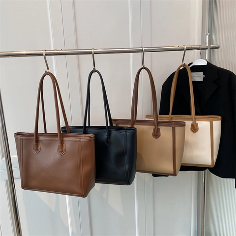 Borsa Tote In Pelle PU Di Grande Capacità Da Donna Vintage Minimalista Borsa A Tracolla Pendolare Ufficio Lavoro