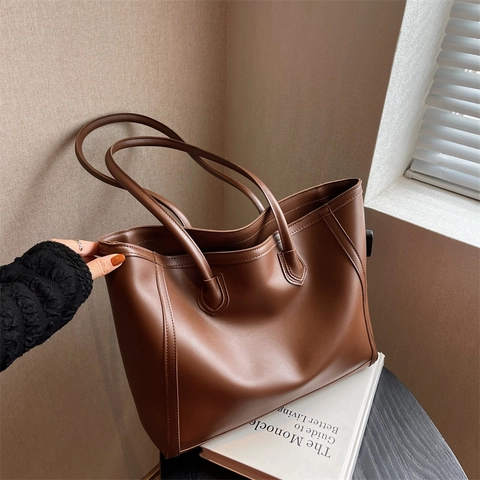 Borsa Tote In Pelle PU Di Grande Capacità Da Donna Vintage Minimalista Borsa A Tracolla Pendolare Ufficio Lavoro