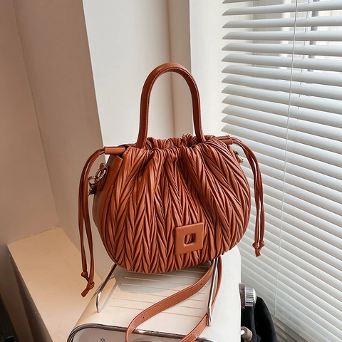 Borsa A Tracolla Arricciata Da Donna In Pelle PU Borsa A Secchiello Con Coulisse Borsa A Tracolla Plissettata Cinturino Regolabile