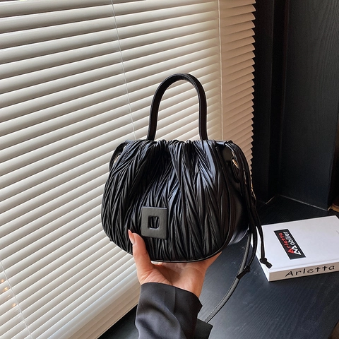 Borsa A Tracolla Arricciata Da Donna In Pelle PU Borsa A Secchiello Con Coulisse Borsa A Tracolla Plissettata Cinturino Regolabile