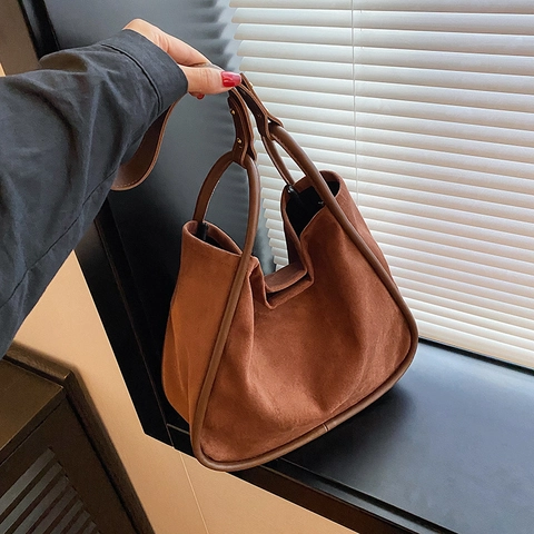 Sac Fourre-tout En Daim Vintage Grande Capacité Sac À Main Mat Pour Femmes Bureau Style Rétro Minimaliste