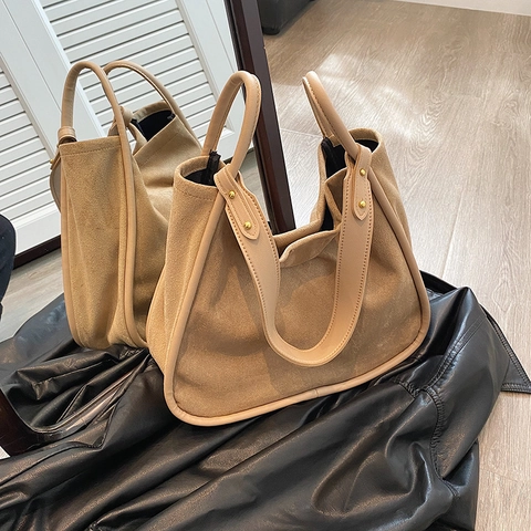 Sac Fourre-tout En Daim Vintage Grande Capacité Sac À Main Mat Pour Femmes Bureau Style Rétro Minimaliste