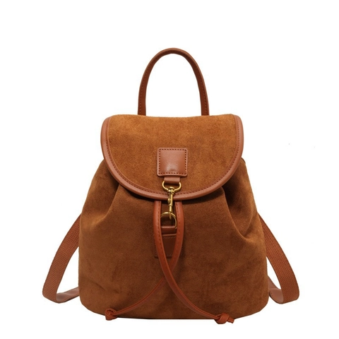 Retro Matte Wildleder Rucksack Damen Vintage Kordelzug Eimer Umhängetasche Mit Klappe Metallhaken Mode College Stil