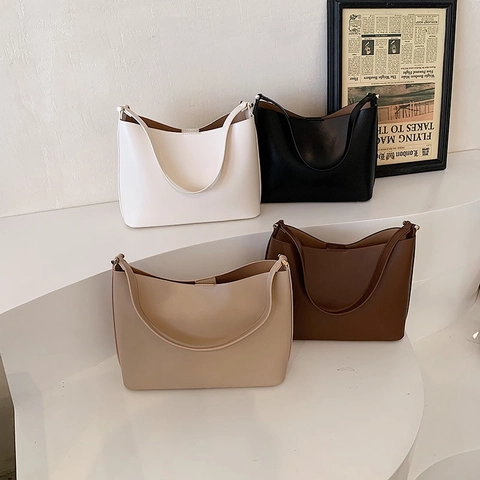 Women's Minimalist PU Leather Shoulder Bag High Quality Solid Color Hobo Tote Underarm Bag With Single Strap Handbag