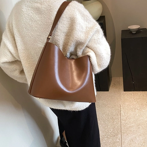 Women's Minimalist PU Leather Shoulder Bag High Quality Solid Color Hobo Tote Underarm Bag With Single Strap Handbag