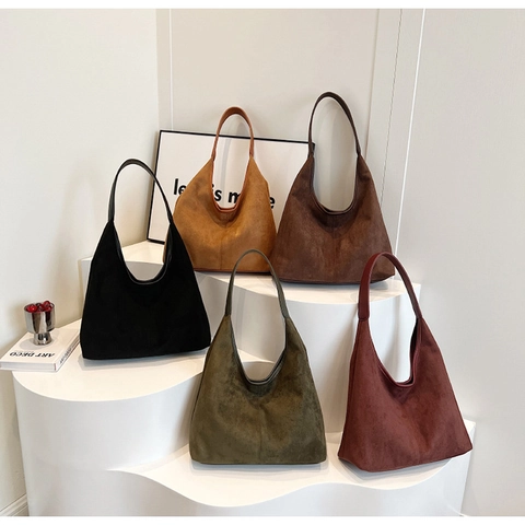 Borsa Hobo Grande Da Donna Pelle PU Effetto Scamosciato Opaco Borsa A Spalla Minimalista Con Bustina Vintage Morbida