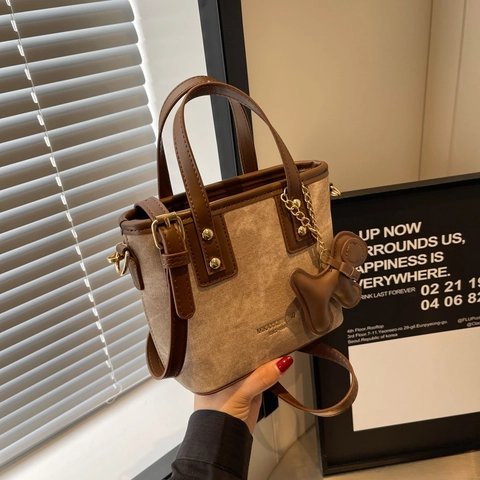 Mini Borsa Tote Retro Tela Pelle PU Borsa A Tralla Con Tracolla Rimovibile Decorazione Borchie Ciondolo Per Donne