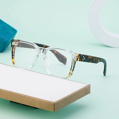 Men's Square Optical Glasses Frame PC Metal Retro Prescription Eyeglasses Clear Lens Trendy Style