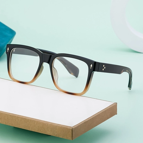 Men's Square Optical Glasses Frame PC Metal Retro Prescription Eyeglasses Clear Lens Trendy Style