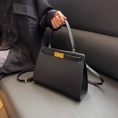 Sac À Main En Cuir PU À Poignée Supérieure Vintage Fermoir Tournant Doré Sac Bandoulière Trapèze Classique Pour Femme