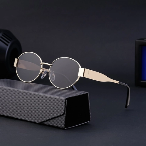 Lunettes De Soleil Ovales Rétro Femmes Monture Métal Verres PC Protection UV400 Mode Style Vintage