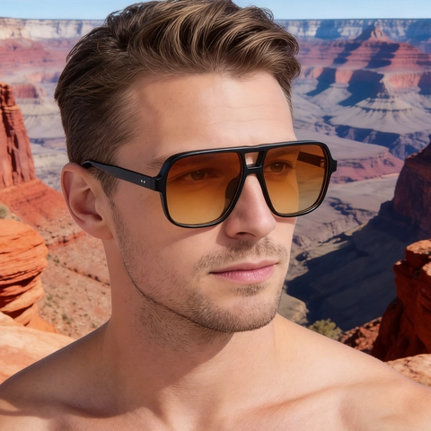 Gafas De Sol Cuadradas Retro Hombre Doble Puente Montura PC Protección UV400 Conducción Aire Libre Moda
