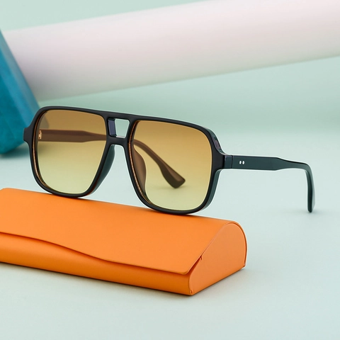 Gafas De Sol Cuadradas Retro Hombre Doble Puente Montura PC Protección UV400 Conducción Aire Libre Moda