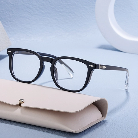 Montatura Per Occhiali Quadrata Retrò Moda PC Metallo Rivetto Cornice Ottica Unisex Lenti Trasparenti Stile Vintage