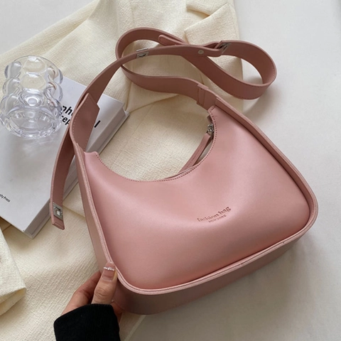 PU Leather Hobo Shoulder Bag Women Fashion Letter Print Adjustable Strap Zipper Closure Commuter Underarm Handbag