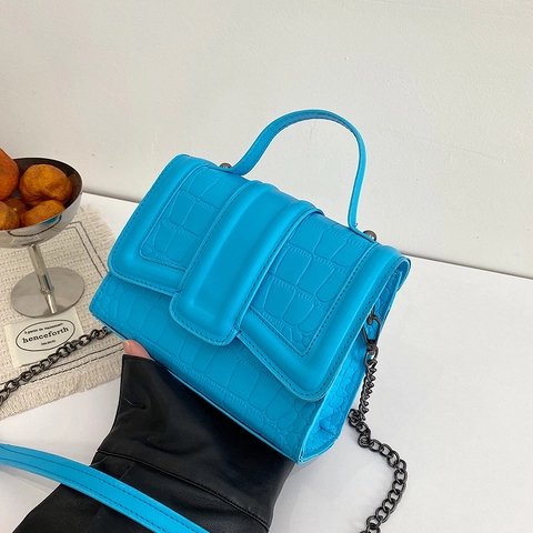 Women Shoulder Crossbody Bag PU Leather Croc Embossed Stone Pattern Chain Strap Top Handle Flap Square Fashion Commuter