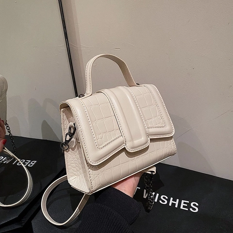 Women Shoulder Handbag PU Alligator Embossed Crocodile Pattern Crossbody Square Bag With Metal Chain Strap Retro Chic Fashion