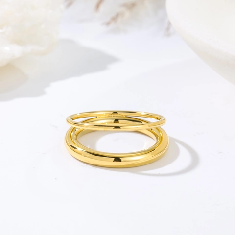 Anello a Doppio Strato in Acciaio Inossidabile Minimalista per Donna Uomo Oro Lucidato Anello a Fascia Geometrica Impilabile Gioielli di Moda di Nicchia
