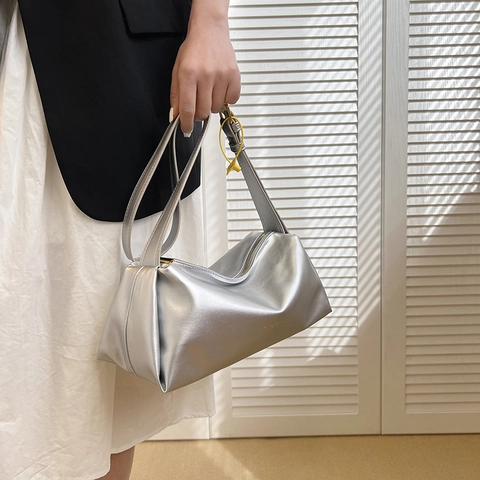Bolso De Hombro Chic Para Mujer Bolso De Axila Cuero PU Bolso Bandolera Minimalista Moda Con Correa Ancha Ajustable