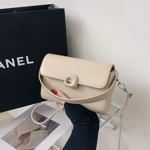 Minimalist Square Crossbody Bag PU Leather With Adjustable Detachable Strap Flap Buckle Small Shoulder Handbag Women