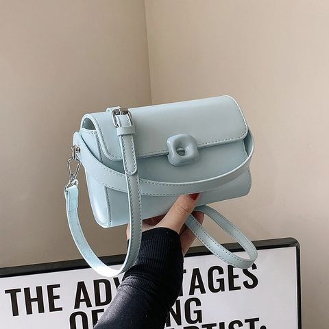 Minimalist Square Crossbody Bag PU Leather With Adjustable Detachable Strap Flap Buckle Small Shoulder Handbag Women