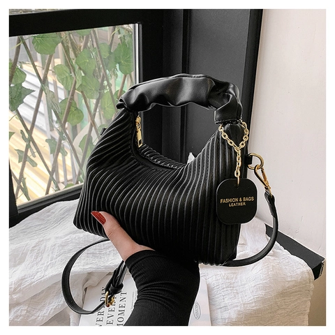 Plissierte PU Leder Schultertasche Für Damen Geraffter Griff Dumpling Handtasche Mit Verstellbarem Riemen Nischendesign Trendy