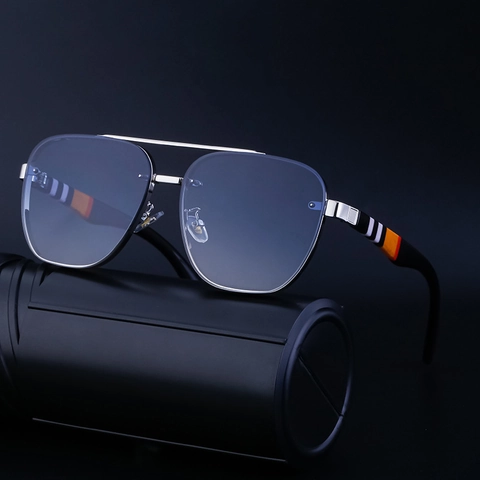 Gafas De Sol Aviador Sin Montura Cuadradas Montura De Metal Lentes Degradadas PC Protección UV400 Patillas Rayadas Unisex