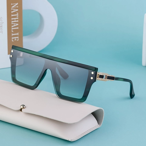 Punk Square Sunglasses One Piece Lens UV400 Protection Oversized PC Frame Hollow Metal Hinges Fashion Trendy Men Women