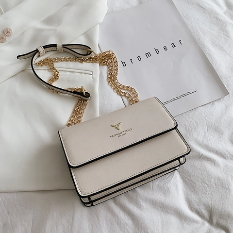 Damen Umhängetasche Schultertasche PU Leder Metallkette Hirschkopf Logo Kleine Quadratische Mode Koreanischer Stil