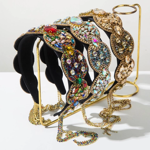 Baroque Padded Headband With Rhinestone Beaded Tassels Luxury Retro Hairband Prom Banquet Party Accessory For Women