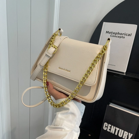 Damen Umhängetasche Aus PU Leder Elegante Quadratische Schultertasche Mit Goldener Metallkette Und Verstellbarem Riemen