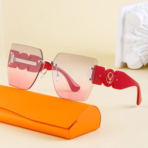 Oversized Square Rimless Sunglasses For Women Fashion UV400 Protection PC Gradient Lens Vintage Metal Deer Head Decor