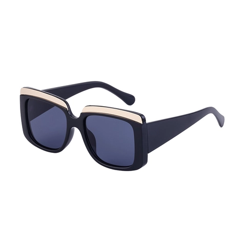Lunettes de Soleil à Grand Cadre Carré à la Mode Pour Femmes Hommes Accents Métalliques Vintage Protection UV400 Lentille PC