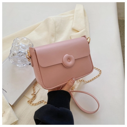 Borsa A Tracolla Da Donna In Pelle PU Tracolla A Catena In Metallo Fibbia Decorativa Rotonda Patta Quadrata